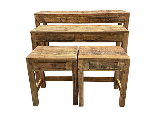 4er-Set Beistelltische aus Holz – Vintage / Altholz-Look