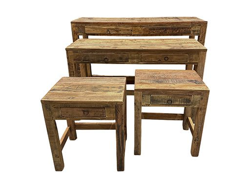 4er-Set Beistelltische aus Holz – Vintage / Altholz-Look