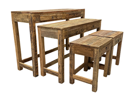 4er-Set Beistelltische aus Holz – Vintage / Altholz-Look