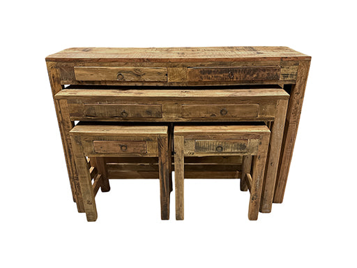 4er-Set Beistelltische aus Holz – Vintage / Altholz-Look