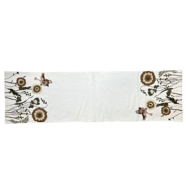 Tischläufer „Floral Birds“ – bestickt, 100 % Baumwolle