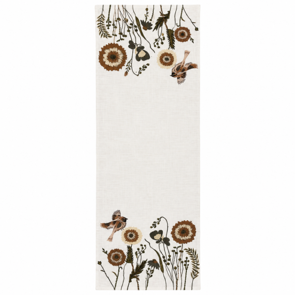 Tischläufer „Floral Birds“ – bestickt, 100 % Baumwolle