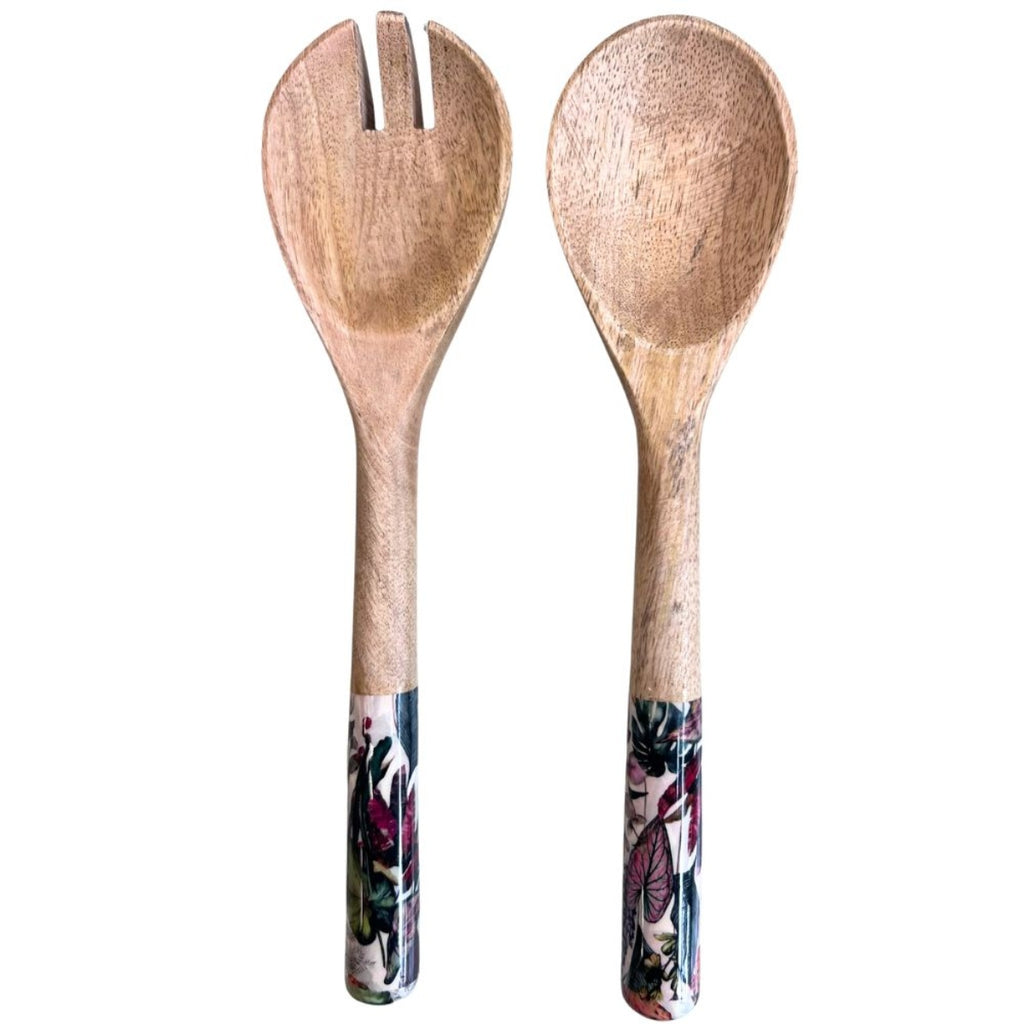 Salatbesteck Exotic Leaves aus Mangoholz – 2-teilig