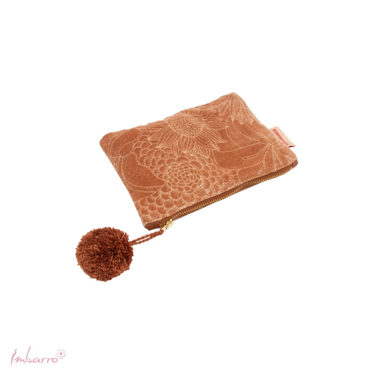 Portemonnaie Pure Camel – Samt mit Blumenmuster, 19 × 12 cm
