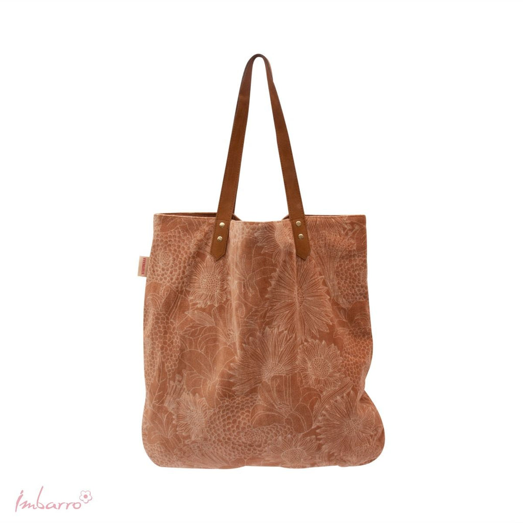 Shopper Pure Camel – Samttasche mit Blumenmuster, 50 × 50 cm