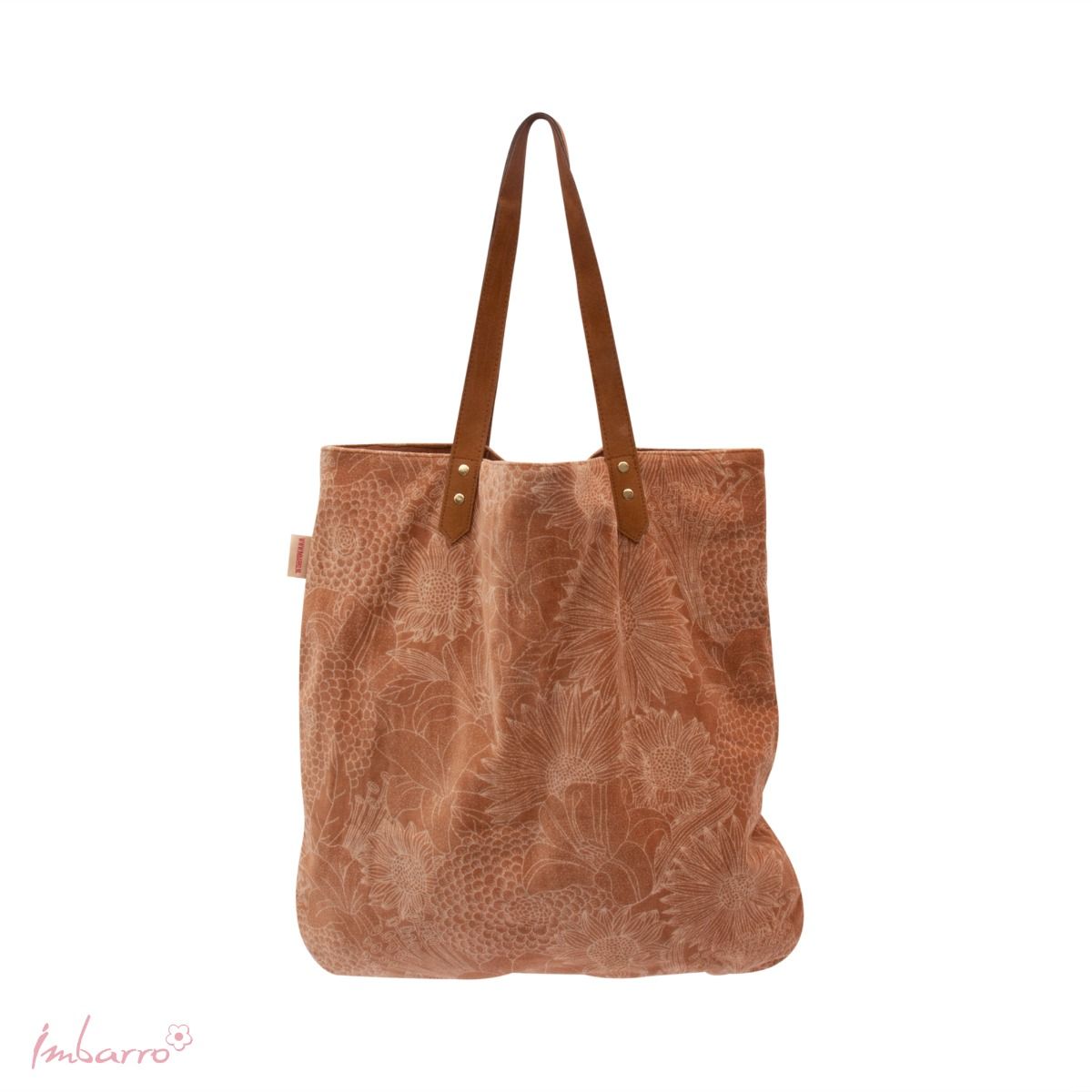 Shopper Pure Camel – Samttasche mit Blumenmuster, 50 × 50 cm