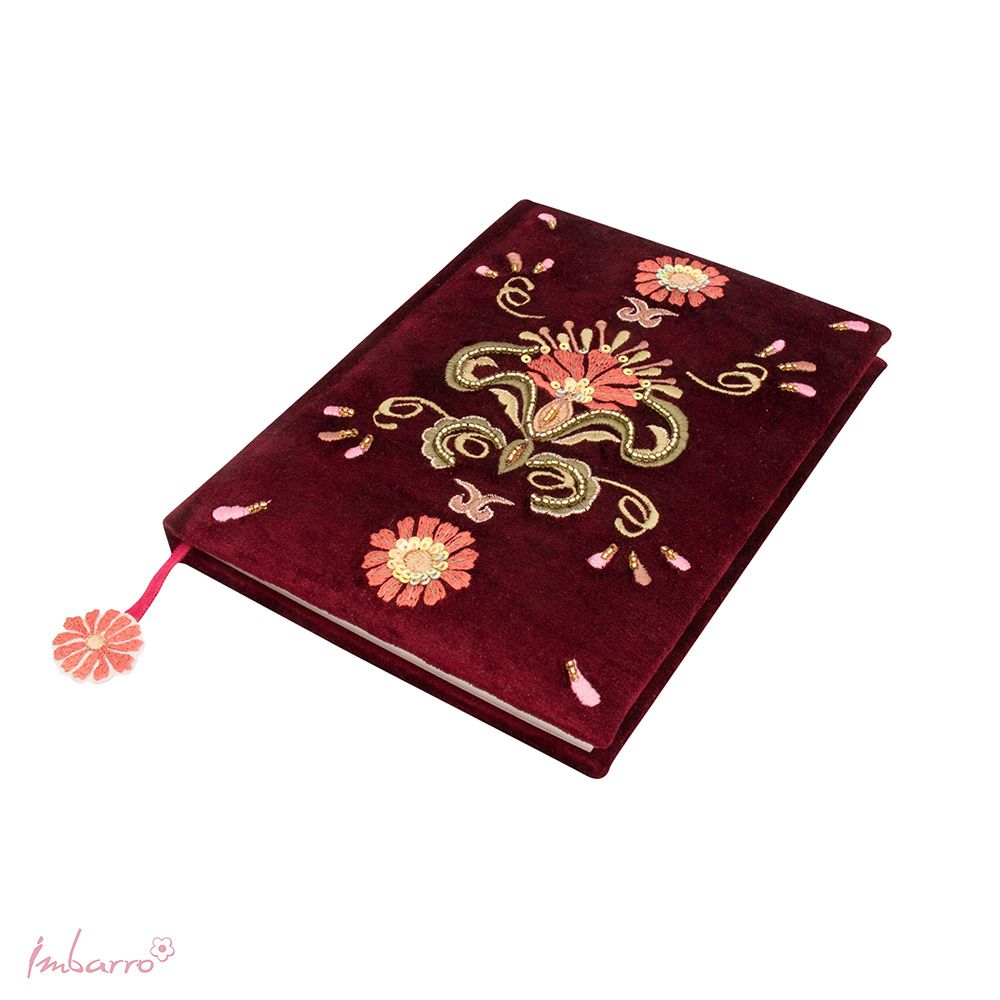 Notizbuch Vittoria – Samt mit Blumenstickerei, 15,5 × 20,5 cm