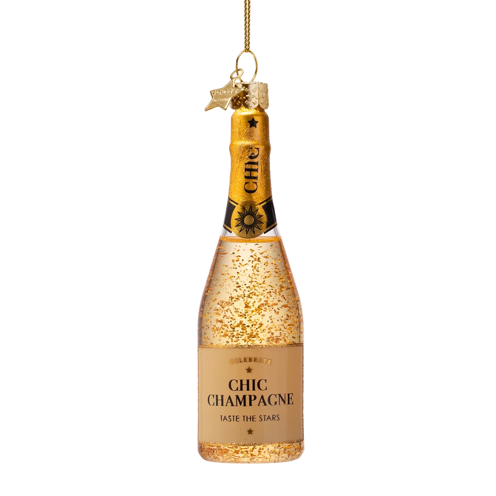 Champagnerflasche aus Glas mit Glitzer – 12 cm