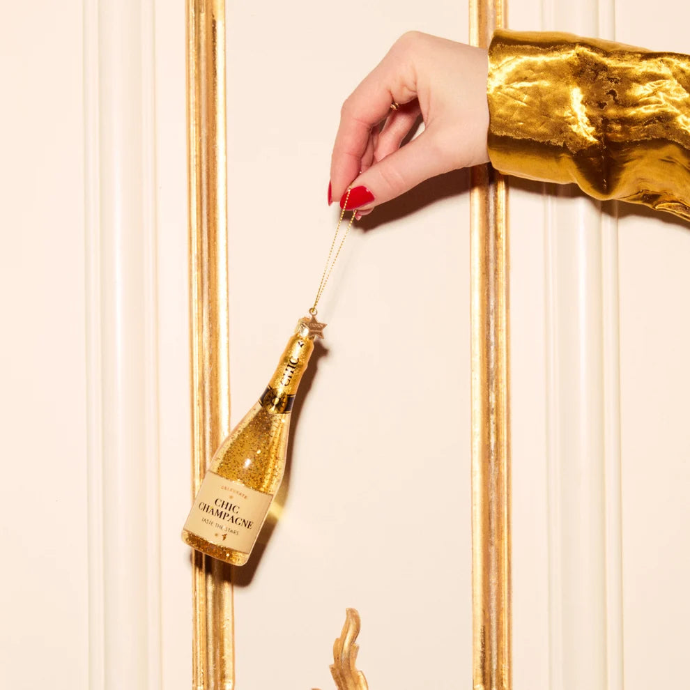 Champagnerflasche aus Glas mit Glitzer – 12 cm
