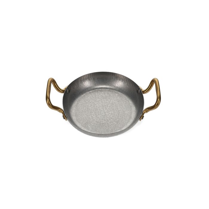 Servierschale 18 x H 3,5 cm mit goldenem Griff, gehämmert, antikes Silber Serve