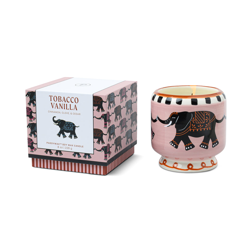 Duftkerze Elephant – Tobacco & Vanilla im handbemalten Keramikbecher