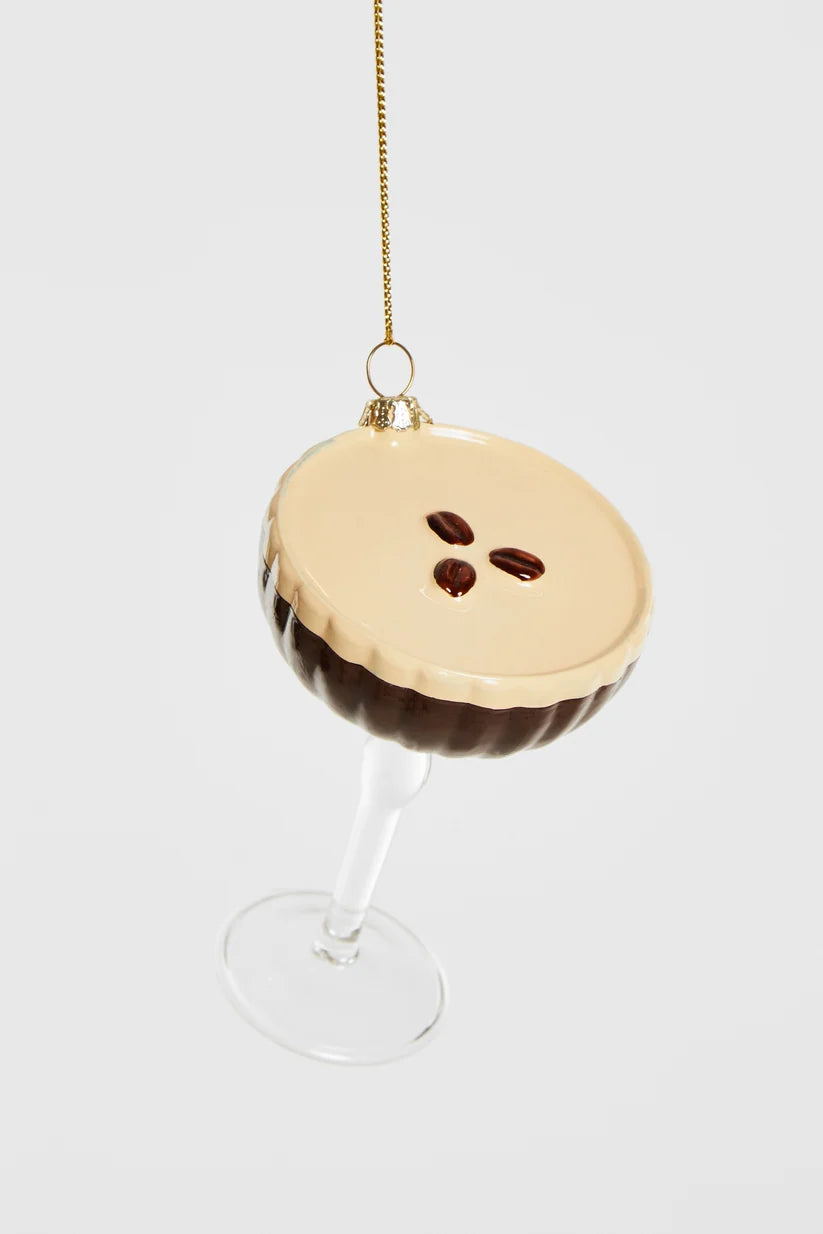 Christbaumschmuck Espresso Martini aus Glas – Braun & Weiß