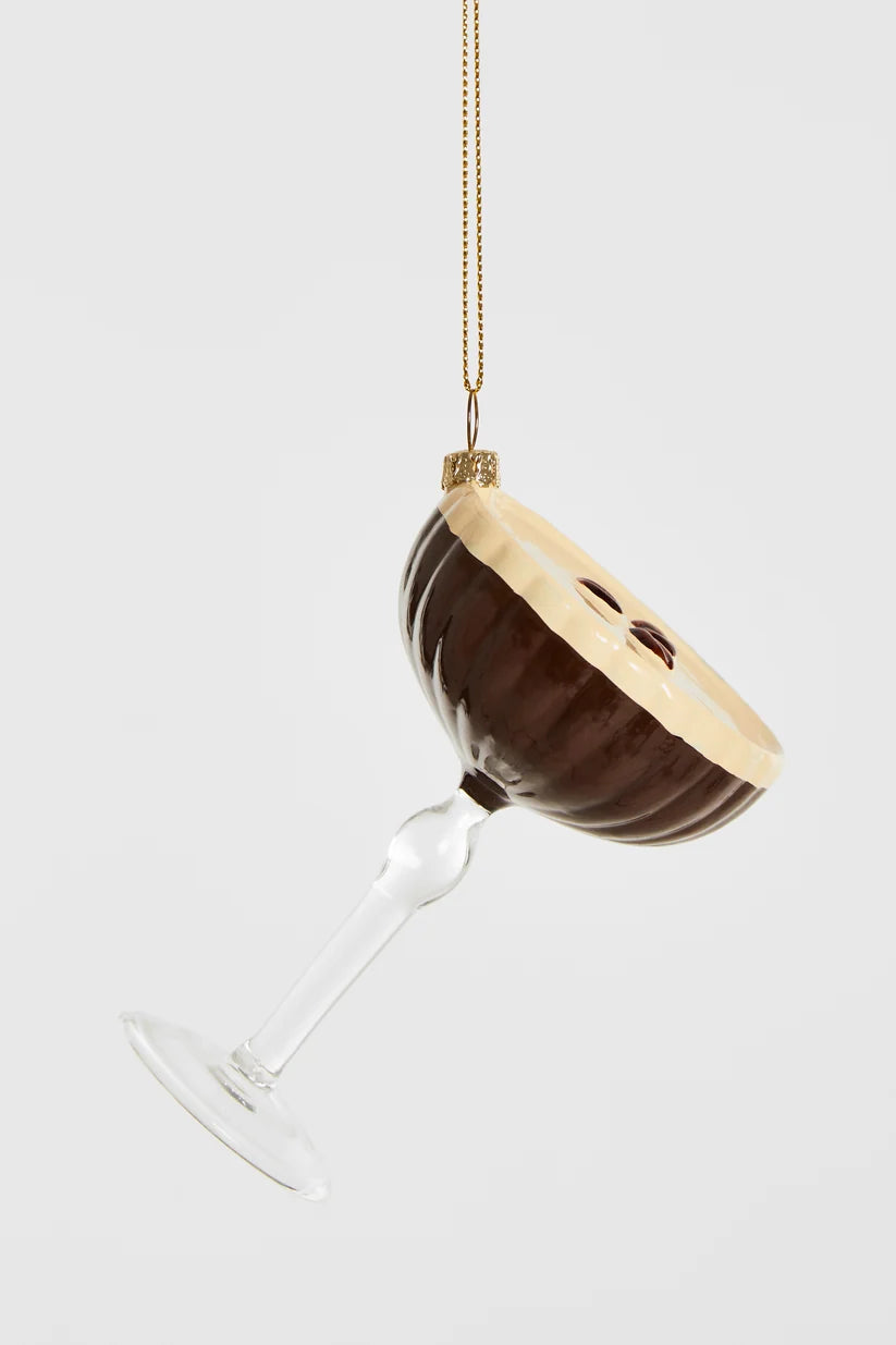 Christbaumschmuck Espresso Martini aus Glas – Braun & Weiß