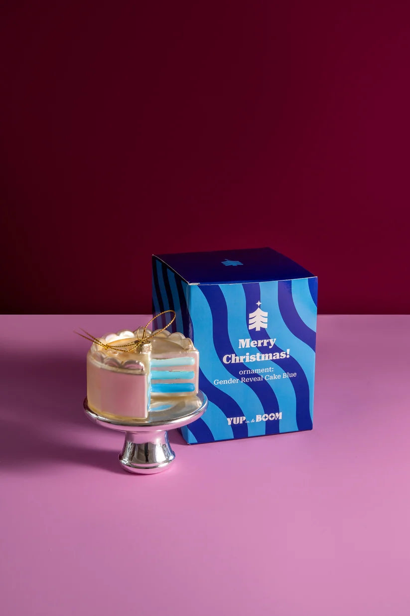 Christbaumschmuck Gender Reveal Torte aus Glas – Blau
