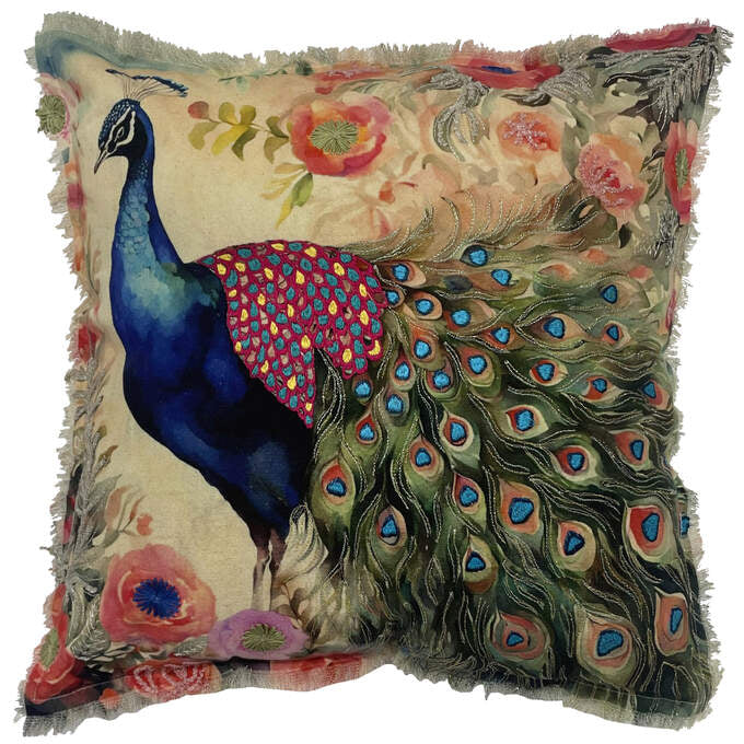 Kissen Pfau 3D bestickt