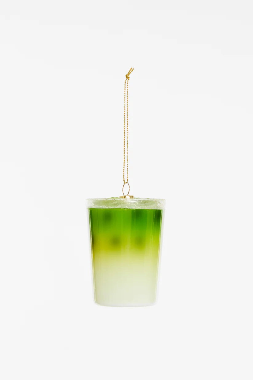 Christbaumschmuck Iced Matcha Latte aus Glas – Grün & Weiß