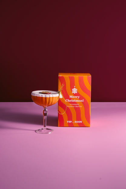 Christbaumschmuck Pornstar Martini aus Glas – Orange & Weiß