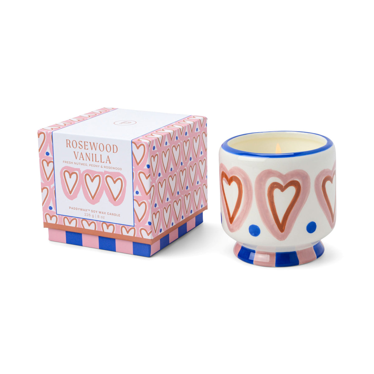 Duftkerze Heart – Rosewood & Vanilla im handbemalten Keramikbecher